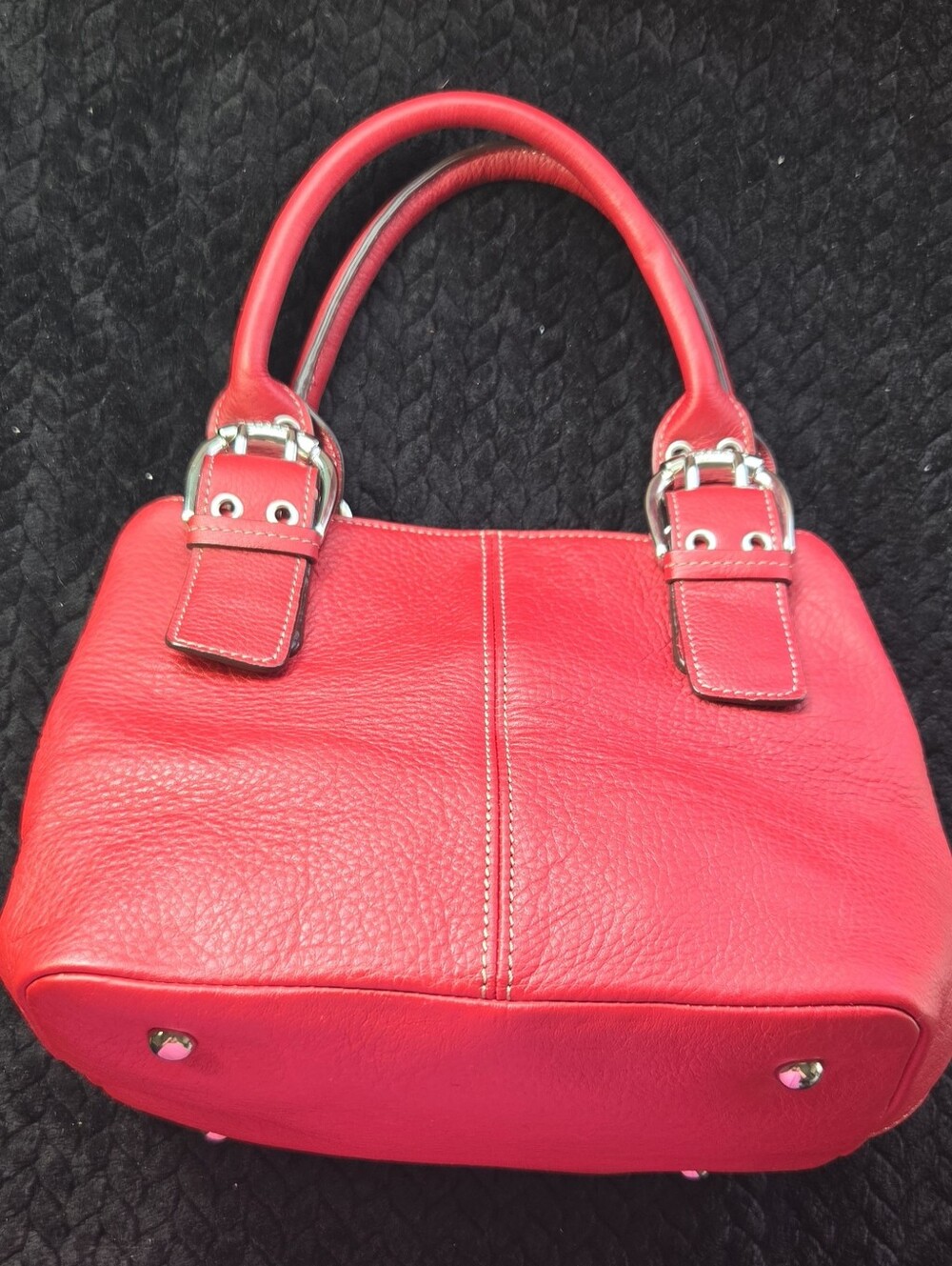 Tignanello Perfect 10 French Satchel Red Pebbled Leather EUC